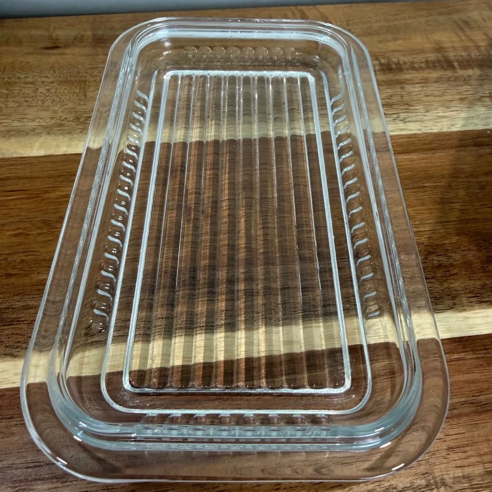 Vintage Clear Ribbed Glass Refrigerator Dish with Lid Rectangular Storage